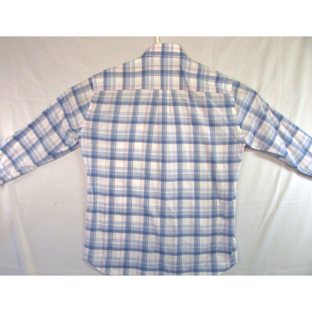 Peter Millar Men's Medium Blue Plaid Button Down Long Sleeve Cotton Spandex - Picture 6 of 12